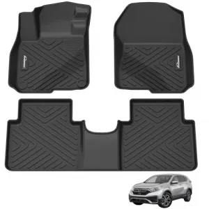 Custom Fit Floor Mats Compatible with 2017-2022 Honda CR-V, Black TPE All-Weather CRV Car Floor Liners, Front & Rear Row Set