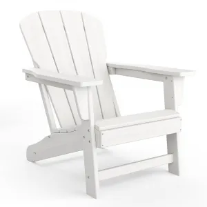 Outdoor Adirondack Chairs HDPE Plastic Weather-Resistant Fire Pit Chair Wide Armrests Slatted Back Heavy-Duty Seating White Patio Deck Lawn