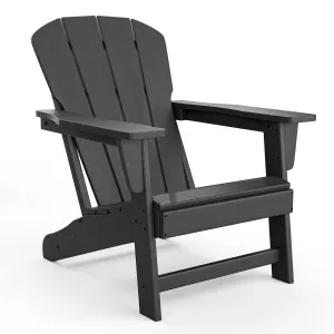 Outdoor Adirondack Chairs HDPE Plastic Weather-Resistant Fire Pit Ready Wide Armrests Slatted Back Heavy-Duty Black Patio Deck Lawn Seating