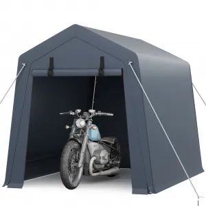 Portable Outdoor Storage Shed 6x6 FT with Dual Roll-Up Zipper Doors & Vents, 240G Heavy-Duty Waterproof PE Tarp, UV-Resistant Steel Frame, Gray, Motorcycle & Tool Shelter
