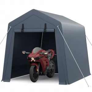Portable Outdoor Storage Shed 6x8 FT with Dual Zipper Doors & Vents, 240G Waterproof PE Tarp, Heavy-Duty Steel Frame, UV-Resistant Gray, Carport for Motorcycle & Tools
