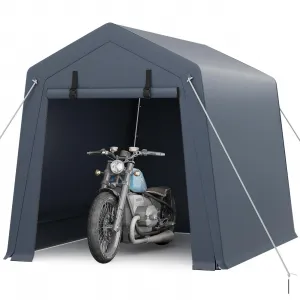 6x8 ft Gray Portable Outdoor Storage Shed with Roll-Up Zipper Door & Vent, 240G Heavy-Duty Shelter Waterproof PE Tarp, UV-Resistant Carport for Motorcycle, Firewood, Tools