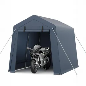 7x10 FT Portable Outdoor Storage Shed – Dual Roll-Up Zipper Doors, Vented, 240G Waterproof UV-Resistant PE Tarp, Steel Frame, Gray Shelter