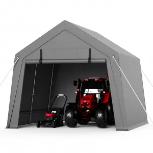 10 ft x10 ft Outdoor Portable Storage Shed, Waterproof & UV-Resistant Garage Shelter with 2 Roll-Up Zipper Doors, Anti-Snow Carport Tent for Motorcycle, Bike, and Outdoor Equipment, Gray