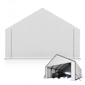 Door Panels with Zippers for Metal Carport 20x25ft & 20x20ft - Waterproof UV Protection - Polyethylene Tarp with 40 Bungee Balls - Easy Setup - White - Outdoor Shelter
