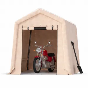6x6FT Outdoor Portable Storage Shed with Roll-Up Door & Vent, 240G Heavy-Duty Shelter Waterproof PE Tarp, UV-Resistant Storage Sheds for Motorcycle, Firewood, Garden and Tools, Khaki