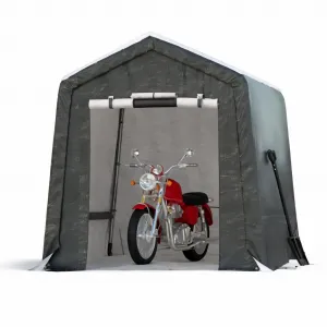 6x6FT Gray Outdoor Portable Storage Shed with Roll-Up Door & Vent, 240G Heavy-Duty Shelter Waterproof PE Tarp, UV-Resistant Storage Sheds for Motorcycle, Firewood, Garden and Tools,