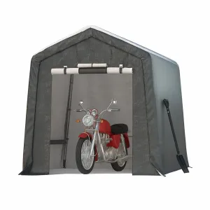 6x8FT Outdoor Portable Storage Shed with 2 Roll-Up Doors, Vents, Heavy-Duty 240G Waterproof PE Tarp, UV-Resistant, Galvanized Steel Frame, for Motorcycle & Garden Tools