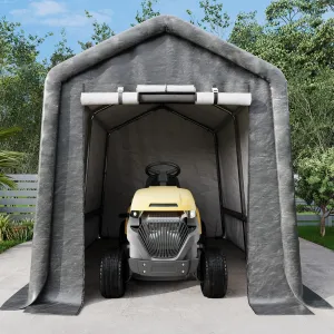 7x10FT Outdoor Portable Storage Shed with Roll-Up Door & Vent, 240G Heavy-Duty Shelter Waterproof PE Tarp, UV-Resistant Storage Sheds for Motorcycle, Firewood, Garden and Tools, Gray