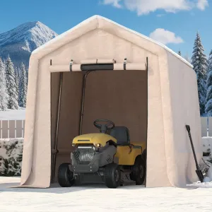 7x10FT Outdoor Portable Storage Shed with Roll-Up Door & Vent, 240G Heavy-Duty Shelter Waterproof PE Tarp, UV-Resistant Storage Sheds for Motorcycle, Firewood, Garden and Tools