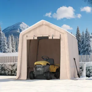 7x12FT Outdoor Portable Storage Shed with 2 Roll-Up Doors, Vents, 240G Waterproof PE Tarp, UV-Resistant, Galvanized Steel Frame, Mesh Windows, Khaki for Garden & Tools