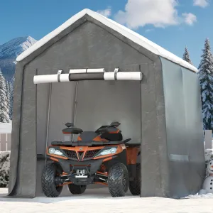 10x10FT Gray Outdoor Portable Storage Shed with Roll-Up Door & Vent,Heavy-Duty Shelter Waterproof PE Tarp, UV-Resistant Storage Sheds for Motorcycle, Firewood, Garden and Tools, Gray