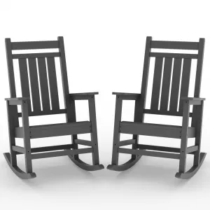 Outdoor HDPE Rocking Chairs Set of 2, Oversized Patio Rockers, All-Weather Resistant, Heavy Duty Plastic, Wide Seat & High Back, Porch & Garden
