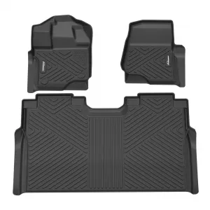 Custom Fit Floor Mats Compatible with 2015-2024 Ford F-150/ F150 Lightning Super Crew Cab, Black TPE All-Weather Car Floor Liners, Front & Rear Row Set