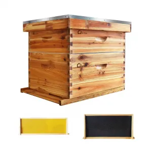 10-Frame Langstroth Beehive Kit with Beeswax Coating, Cedarwood, Easy Assembly, Ventilated Design, Complete Starter Set for Beekeepers