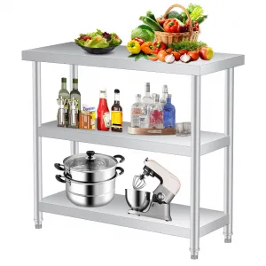 36"L X 14"W X 34"H Stainless Steel Table 3-Tier Metal Prep Table with Undershelf Gloves Commercial Kitchen Utility Workstation