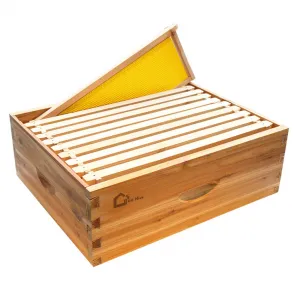 10-Frame Langstroth Medium Super Bee Hive Box, Beeswax-Dipped, Cedarwood, Dovetail Assembly, Wax Coated, With Frames & Foundations, Beekeeping