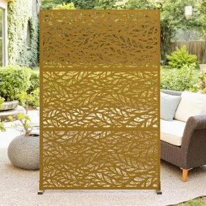72" X 47" Tall Metal Privacy Screen,3-Panel Freestanding Outdoor Divider Weather-Resistant for Patio/Garden/Deck,Brown/Leaves