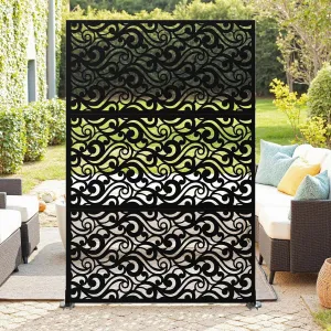 72" X 47" Tall Metal Privacy Screen,3-Panel Freestanding Outdoor Divider Weather-Resistant for Patio/Garden/Deck,Black/Auspicious Clouds