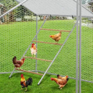 Chicken Perch for Coop 55x40'' Galvanized Iron & Wood Weatherproof Ladder Design Stable Round Bars Multi-Tier Roosting for Backyard Poultry