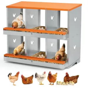 Chicken Nesting Box 6 Holes Heavy Duty Galvanized Steel Two-Tier Ventilated Dry Bedding Easy Assembly for Chicken Coop