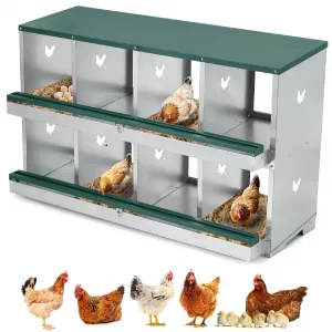Chicken Nesting Box 8 Holes Heavy Duty Galvanized Steel Two-Tier Egg Collection Manual Included for Chicken Coop