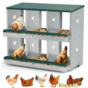 Chicken Nesting Box 6 Holes Heavy Duty Galvanized Steel Two-Tier Ventilated Dry Bedding Easy Assembly for Chicken Coop