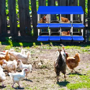 Chicken Nesting Box 8-Hole Roll Away Egg Laying Box with Lid Heavy-Duty Galvanized Steel Rustproof Design Wall-Mountable Blue