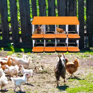 Chicken Nesting Box 8-Hole Roll Away Egg Laying Box with Lid, Heavy-Duty Galvanized Steel, Wall-Mountable, Orange