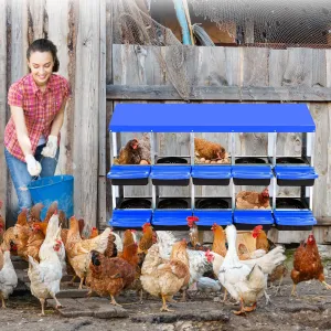 Chicken Nesting Box 10-Hole Roll Away Egg Laying Box Heavy-Duty Galvanized Steel Rustproof Blue Wall-Mountable