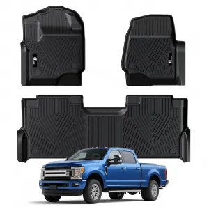 Floor Mats for 2017-2024 Ford F-250/F-350 SuperCrew Cab, All Weather TPE Truck Liners, Front & Rear Row, Black