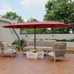 Double-Side Rectangular Pool Umbrella, 15ft Large Patio Umbrella with Base Included, Outdoor Market Umbrellas for Poolside Lawn Backyard