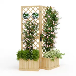 Cedar Privacy Screen with Planter Box - 41"x10"x65"Garden Fence Panel,2 Hinged Freestanding with Drain Holes, Natural Wood Room Divider for Patio, Deck, Backyard & Balcony,Raised Garden Bed Kit