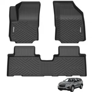 Custom Fit Floor Mats Compatible with 2018-2024 Chevrolet Equinox, Black TPE All-Weather Car Floor Liners, Front & Rear Row Set