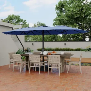 15ft Double-Sided Rectangular Pool Umbrella with Base – 133 sq.ft Shade, Manual Crank, 180G Polyester, Rust-Resistant Steel for Patio & Poolside