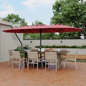 15ft Double-Side Rectangular Pool Umbrella with Base - Large 133 sq.ft Shade, Manual Crank, 180G Polyester, Rust-Resistant Steel Ribs - Patio, Poolside, Backyard