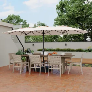 15ft Double-Side Rectangular Pool Umbrella with Base - Large 133 sq ft Shade, Manual Crank, 180G Polyester, Rust-Resistant Steel, Safety Buckle - Patio, Poolside, Backyard
