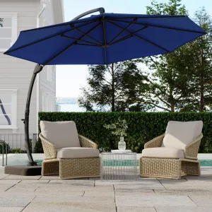 Large Round Aluminum Offset Umbrella – 360° Rotation, Infinite Tilt, 220g Polyester, Heavy-Duty Rust-Proof Base, Patio Poolside Garden