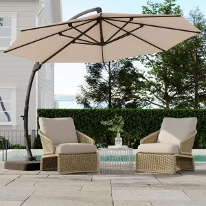 Outdoor Large Round Aluminum Offset Umbrella with 360° Rotation & Infinite Tilt, 220g Polyester Fabric, Heavy-Duty Base Included, Rust-Resistant, Patio & Poolside