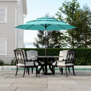 3 Tier Vented Market Table Umbrella 9FT Patio Canopy Heavy Duty 8 Ribs Hand Crank Polyester Fabric Auto Tilt Outdoor Garden