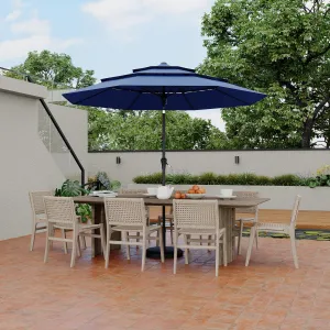 9Ft 3-Tier Market Umbrella with 8 Alloy Ribs, Hand Crank & Auto-Tilt – 100% Polyester, Ventilated Canopy for Patio & Garden, Fits 42-54" Tables