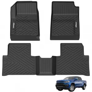 Custom Fit Floor Mats Compatible with 2015-2022 Chevy Colorado Crew Cab/GMC Canyon Crew Cab, Black TPE All-Weather Car Floor Liners, Front & Rear Row Se