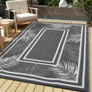 Outdoor Grey & White 9x12 Camping Rug, Outdoor Waterproof Non-Slip Stain-Resistant Plastic Foldable Travel Picnic Beach RV Mat