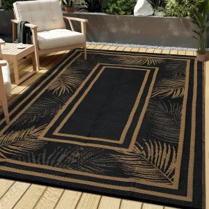 Outdoor Black & Brown 8x10 Rug,Waterproof Reversible Plastic Straw Mat Durable UV Resistant Patio Deck Camping Picnic