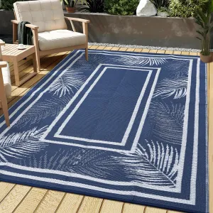 Outdoor Dark Blue 8x10 Area Rug, Patio Mat Waterproof Non-Slip Fade-Resistant Plastic Easy-Clean Durable Outdoor Camping RV Balcony