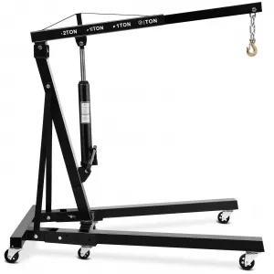 4400 lbs Engine Hoist, 2-Ton Heavy-Duty Folding Cherry Picker Hydraulic Shop Crane with 6 Casters for Garage, Workshop, and Warehouse, Black