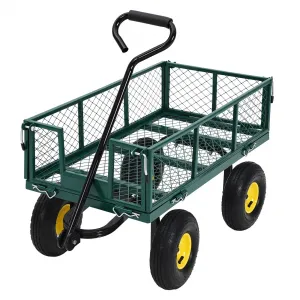 Heavy Duty Steel Garden Cart 550 LBS Load 3-in-1 Design 10" Pneumatic Tires 180° Rotating Handle Removable Sides for Farm Yard