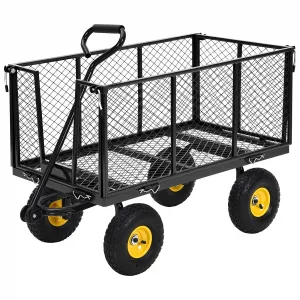 Heavy Duty Steel Garden Cart 1100 LBS Load 3-in-1 Design 10" Pneumatic Tires 180° Rotating Handle Removable Sides for Farm Yard