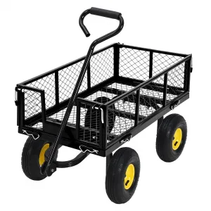 Heavy Duty Garden Cart 550LBS Metal Wagon with 10" Pneumatic Wheels & 180° Rotating Handle 1.2mm Steel Powder-Coated Removable Sides Farm Beach Outdoor