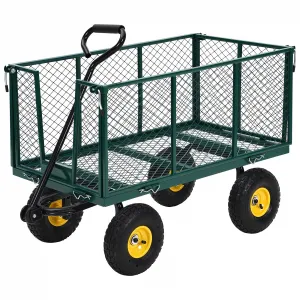 Heavy Duty Steel Garden Cart 1100 LBS Load 3-in-1 Design 10" Pneumatic Tires 180° Rotating Handle Removable Sides for Farm Yard